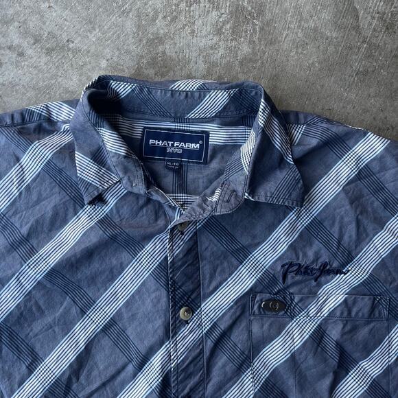 VINTAGE PHAT FARM NYC BUTTON UP SHIRT MENS XL STRIPED Y2K 00S BAGGY LOOSE - Picture 2 of 5